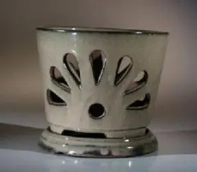 Ceramic Orchid Pot - 7.25" x 6.25" Round With Attached Saucer