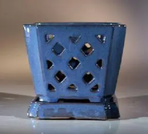Ceramic Orchid Pot 7.25"x6.25" Square With Attached Saucer