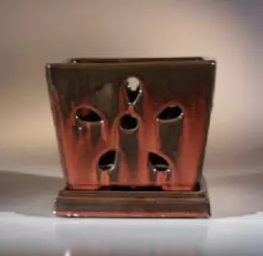 Ceramic Orchid Pot - 7.26" x 6.25" Square With Attached Saucer