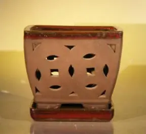 Ceramic Orchid Pot - 7.625" x 6.125" Square With Matching Attached Saucer