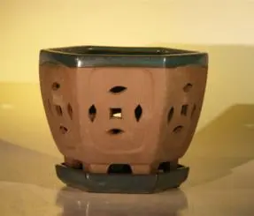 Ceramic Orchid Pot With Matching Attached Saucer 7.625"x6.125"