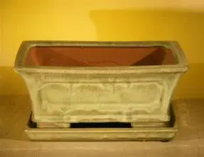 Melon Green Ceramic Bonsai Pot 10.75" x 8.5" x 4.125"