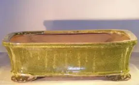 Green Drip Ceramic Bonsai Pot - Rectangle 12.0" x 9.5" x 3.375"