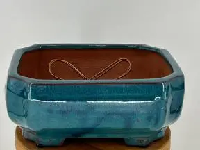 Blue / Green Ceramic Bonsai Pot Rectangle with Indented Corners Professional Series 8.0" x 6.5" x 3.5"