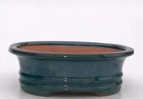 Blue / Green Ceramic Bonsai Pot - Oval 10.25" x 8.5" x 3.5"