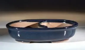 Chinese Glazed Ceramic Bonsai Pot Water & Land Oval Pot - Green 12" x 8" x 3"