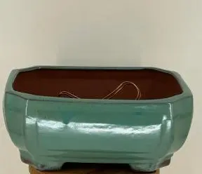 Light Green Ceramic Bonsai Pot - Rectangle Professional Series 10.75" x 8.25" x 4.5"