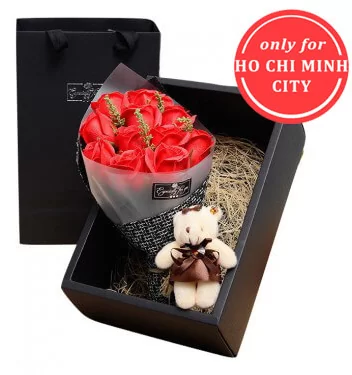 Box of Wax Rose and Teddy