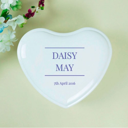 Name And Date Personalised White Heart Jewellery Box