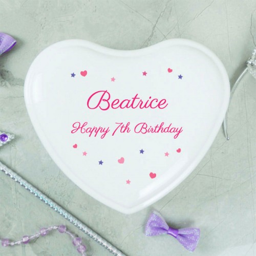 Stars And Hearts Personalised White Heart Jewellery Box