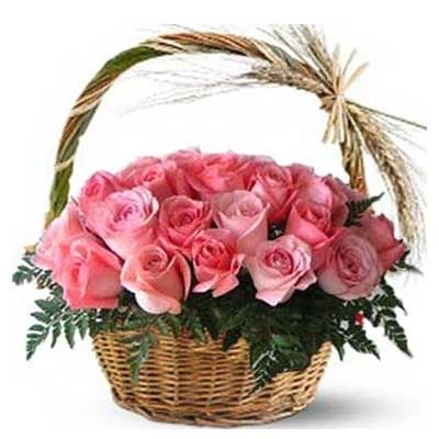 Basket of 24 Pink Roses