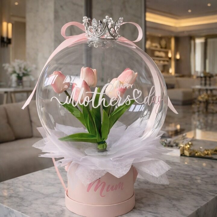 Mother's Day Tulips Bubble Balloon with Crown