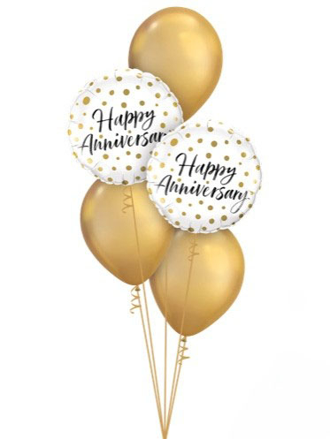 Happy Anniversary White And Gold Balloon Bouquet