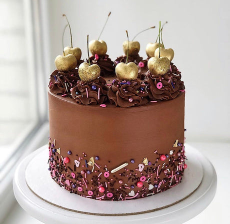 Swiss Chocolate Black Forest Cake with Gold Cherries