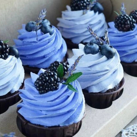 Blue Cupcakes with Berries