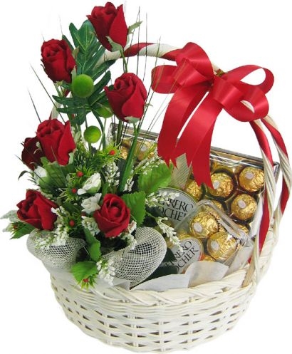 Roses and Chocolates in a Basket