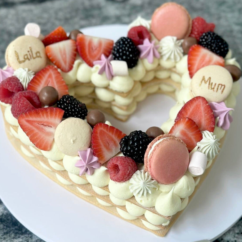 Berry & Macaron Heart Cake