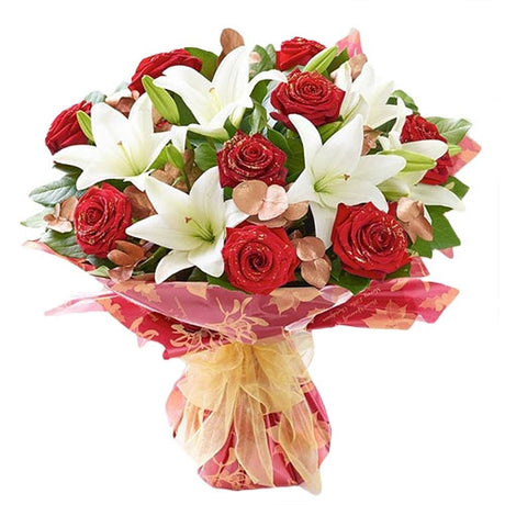 White Lilies & Red Roses Bouquet