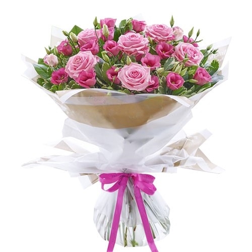 Pink Roses & Lisianthus Flower Bouquet