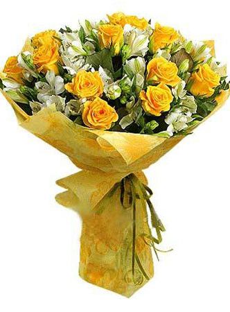 12 Yellow Roses & Peruvian lilies bouquet (12 Stems)