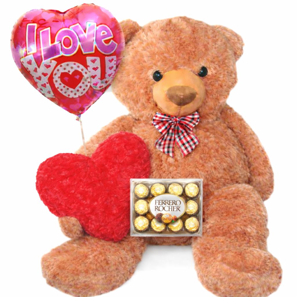 Human Size Brown Teddy Bear (4.6 ft) Heart Pillow Ferrero Box