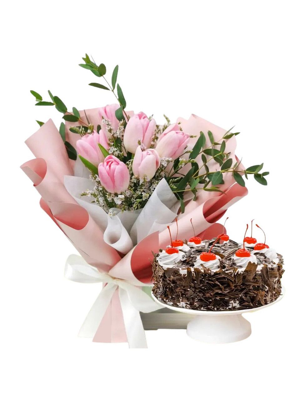 Tulips and Black Forest Cake Package - SUPER SALE! (6 Tulips)