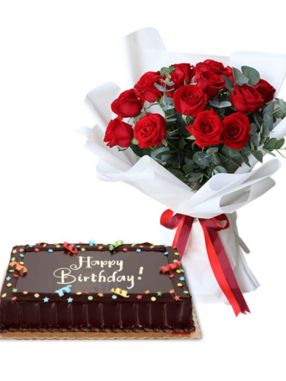 Dozen Roses & 8x12 Dedication Cake Package (12 Stems)