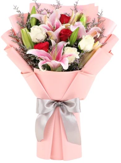 ISABEL - Red & White Roses with Lilies