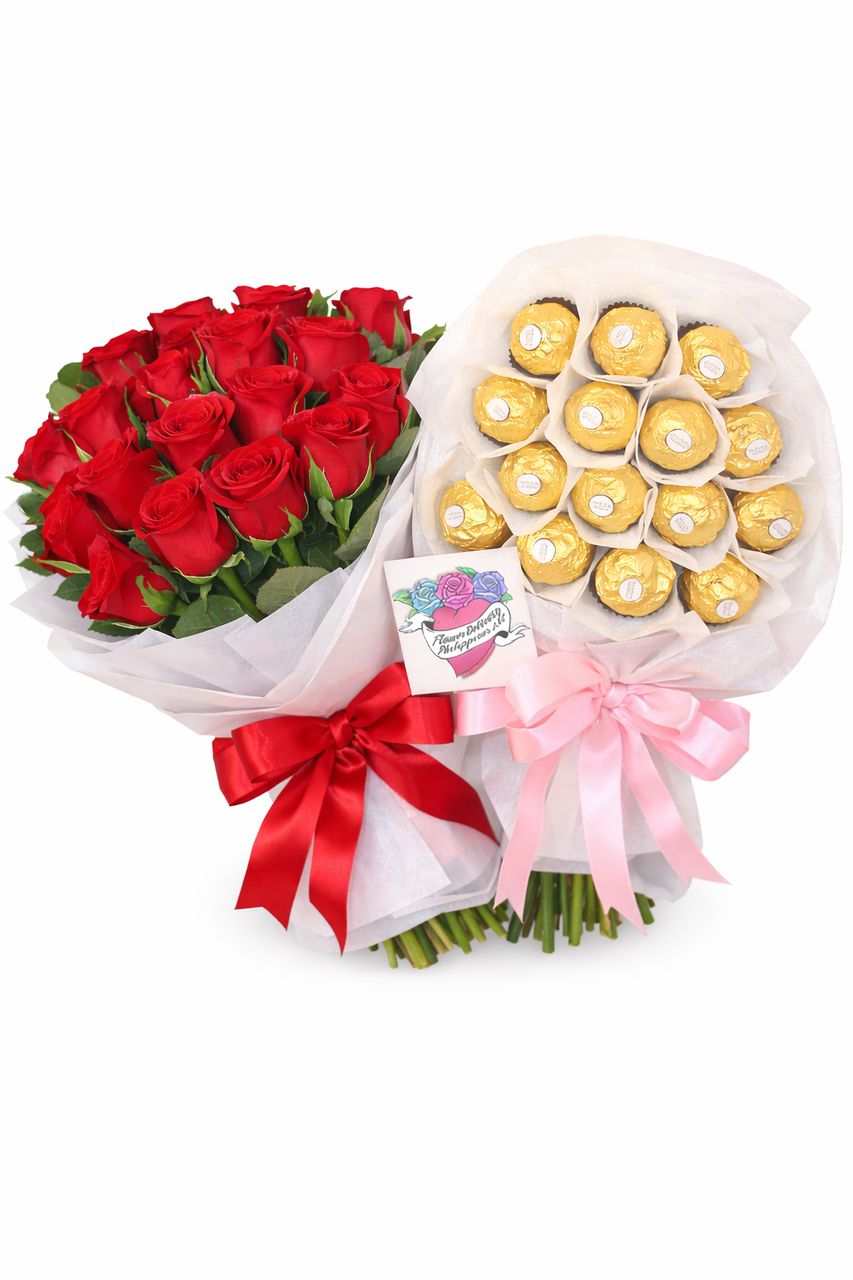 12 Roses Bouquet & 12 Ferrero Bouquet (12 Stems)