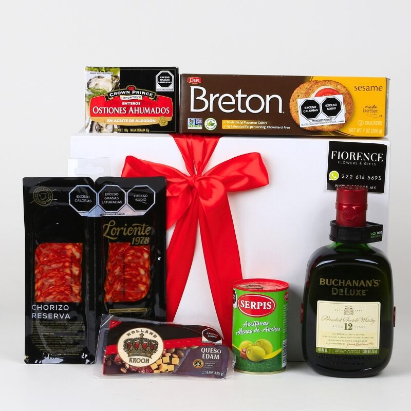 Gift Box with Whiskey and Gourmet Snacks