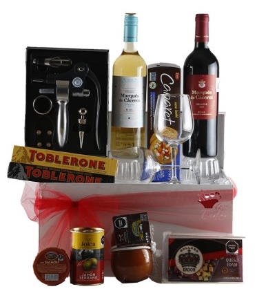 Duo of White and Red Wine MarquÃ©s de CÃ¡ceres with Accessories, Cheese, Cookies and More