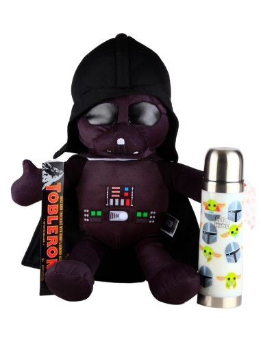Darth Vader with Star Wars Thermos and chocolate