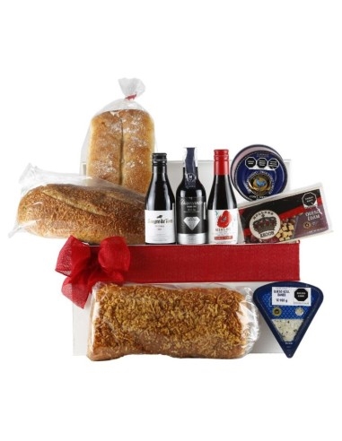 Deluxe Gourmet Gift with Cheese, Artisan Bread and Wine