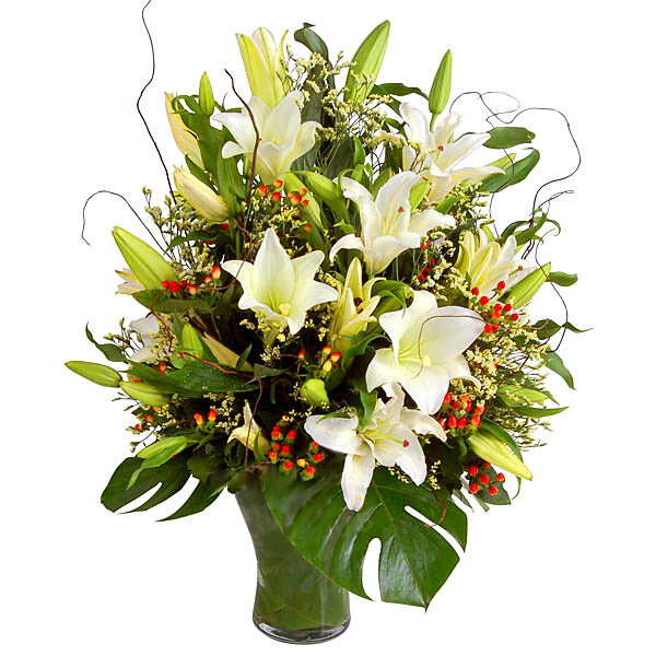 Resplendent Lilies - 12 Lilies 10 Madonnas Flower Arrangement
