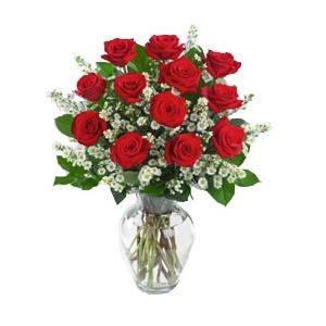 Vase with 18 red roses