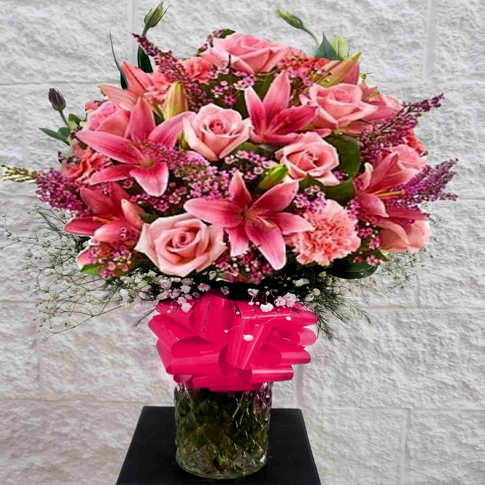 Vase of Pink Roses and Pink Lilyum