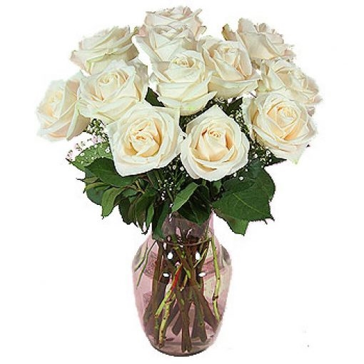 12 White Roses In A Vase
