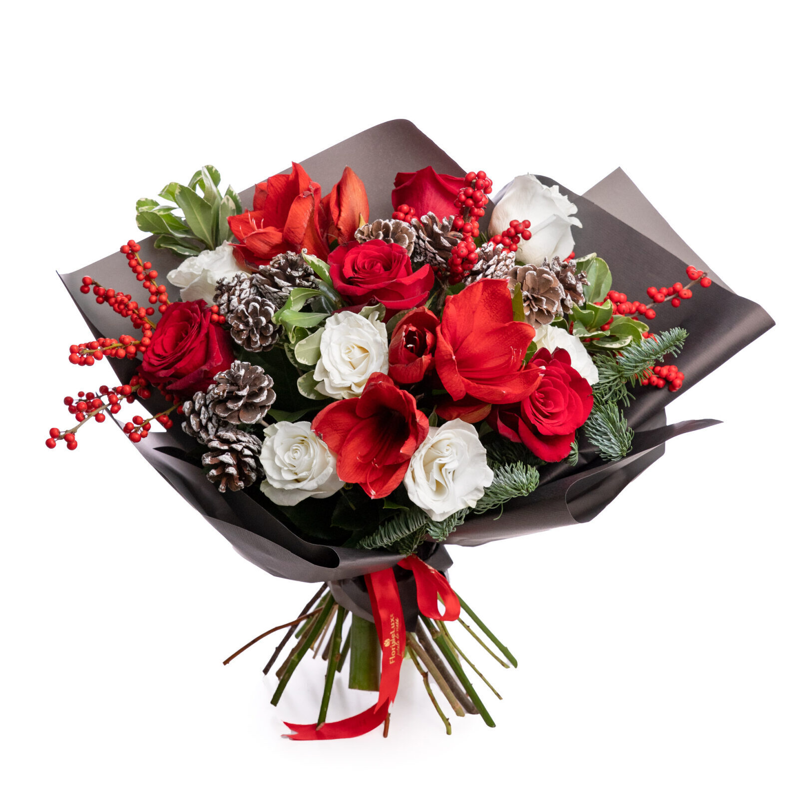 Bouquet of red roses and cones (standard)