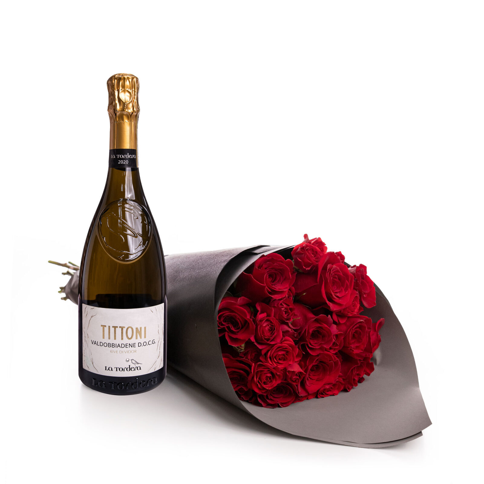 Bouquet of 11 roses with Prosecco