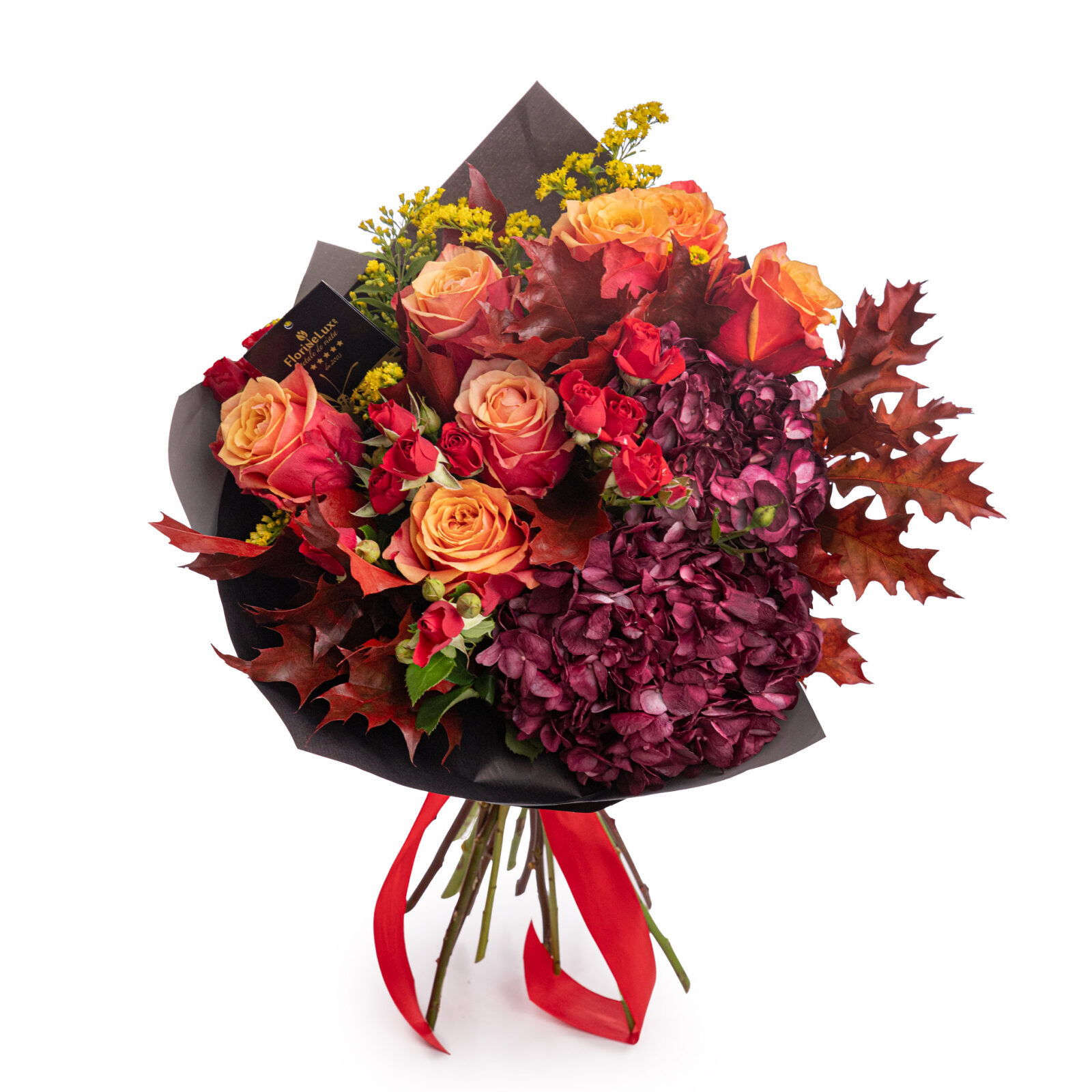 Bouquet of roses, solidago and hydrangeas (Standard)