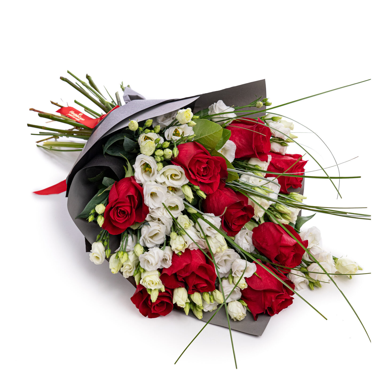 Bouquet of red roses and white lisianthus (Standard)
