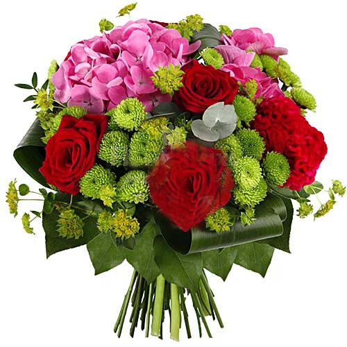 Red Roses And Hydrangea - Romanian Flowershop (Standard)