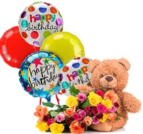 Lovely Bear With Roses &amp; Balloons