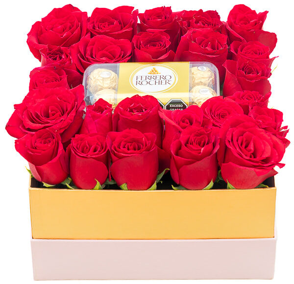 Red roses and Ferrero Rocher chocolates