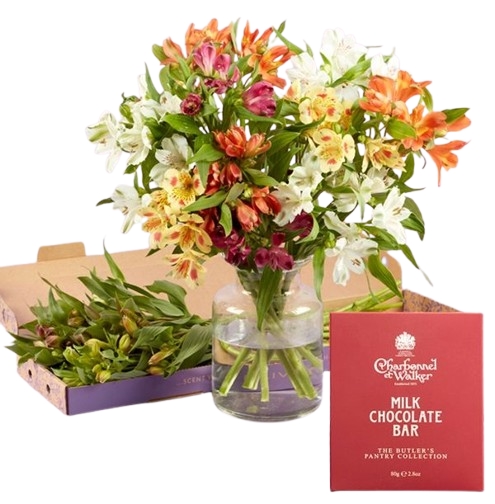 Alstroemeria Letterbox with Luxury Chocolate Bar