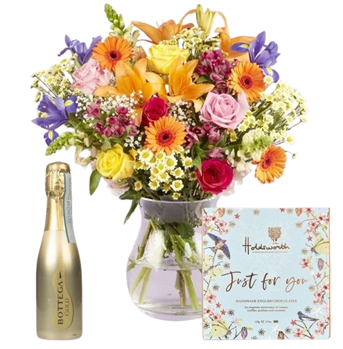 Luxury Birthday Bouquet Gift Set with Chocs and Fizz