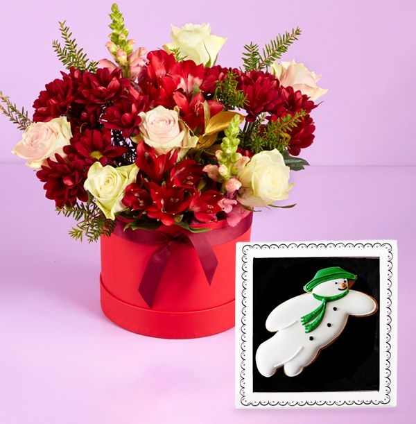 Festive Hatbox & Biscuiteers Snowman Letterbox Giftset