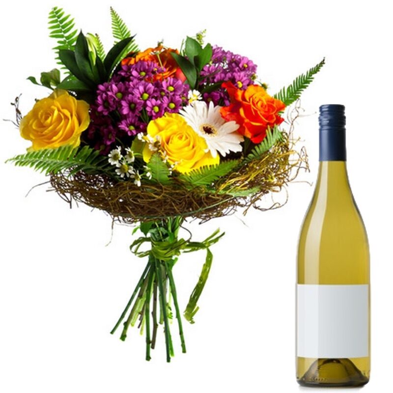 Mixed Flowers With White Wine (Flowers And Wine)