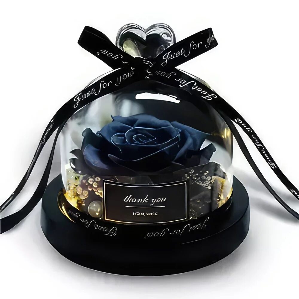 Designer Preserved Black Rose in Dome