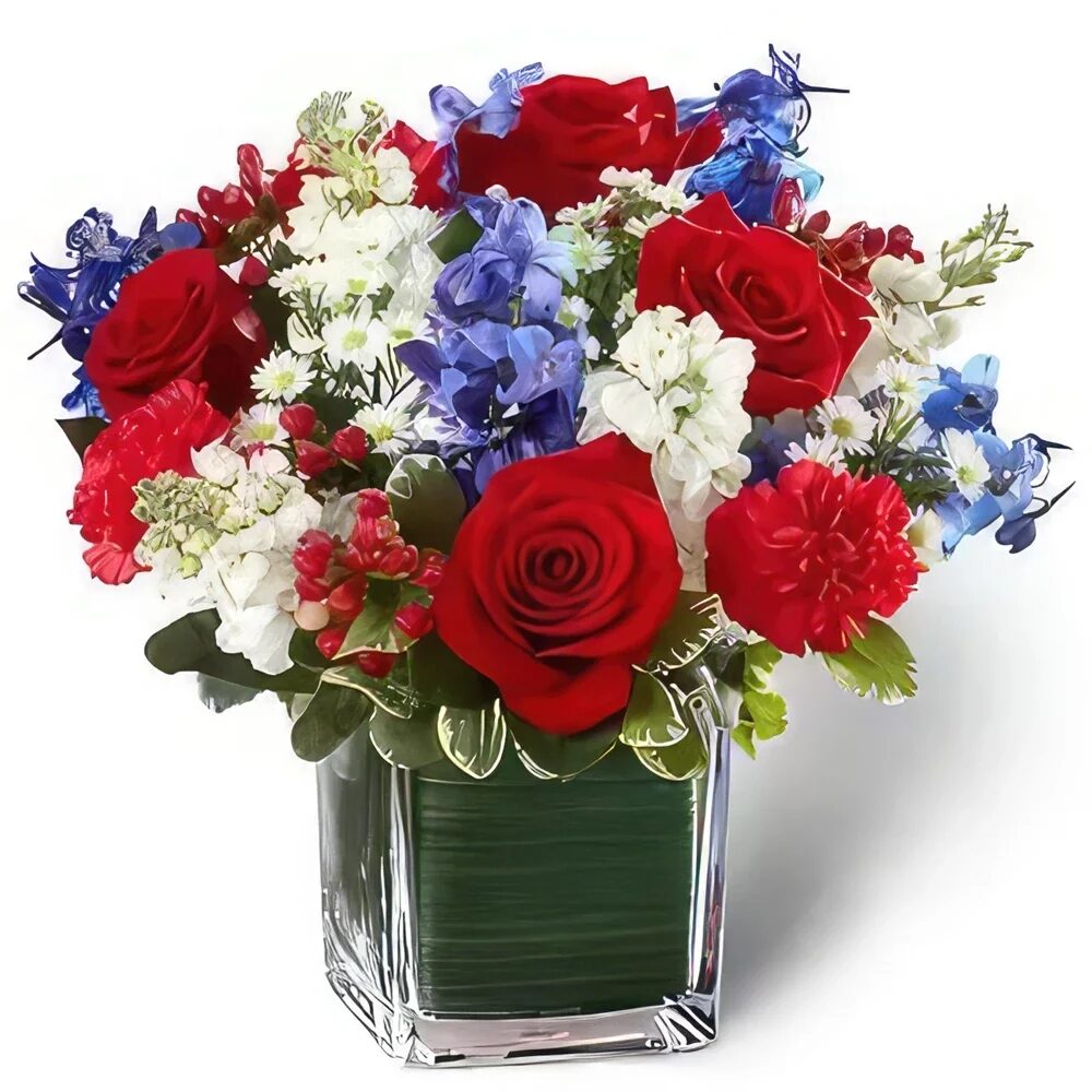 Red, Blue and White Flower Arrangements